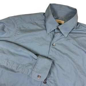 Ermenegildo Zegna Mens Cotton Twill Button Up Shirt Blue Size L Italy Office